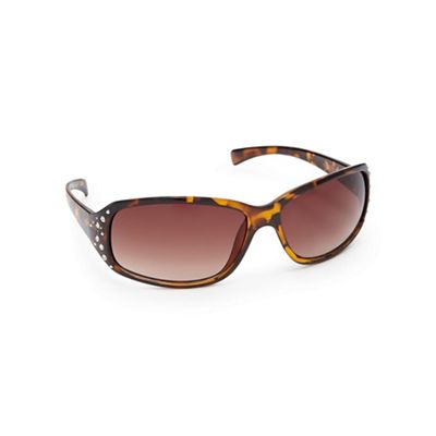 Light brown tortoise shell diamante D-frame sunglasses